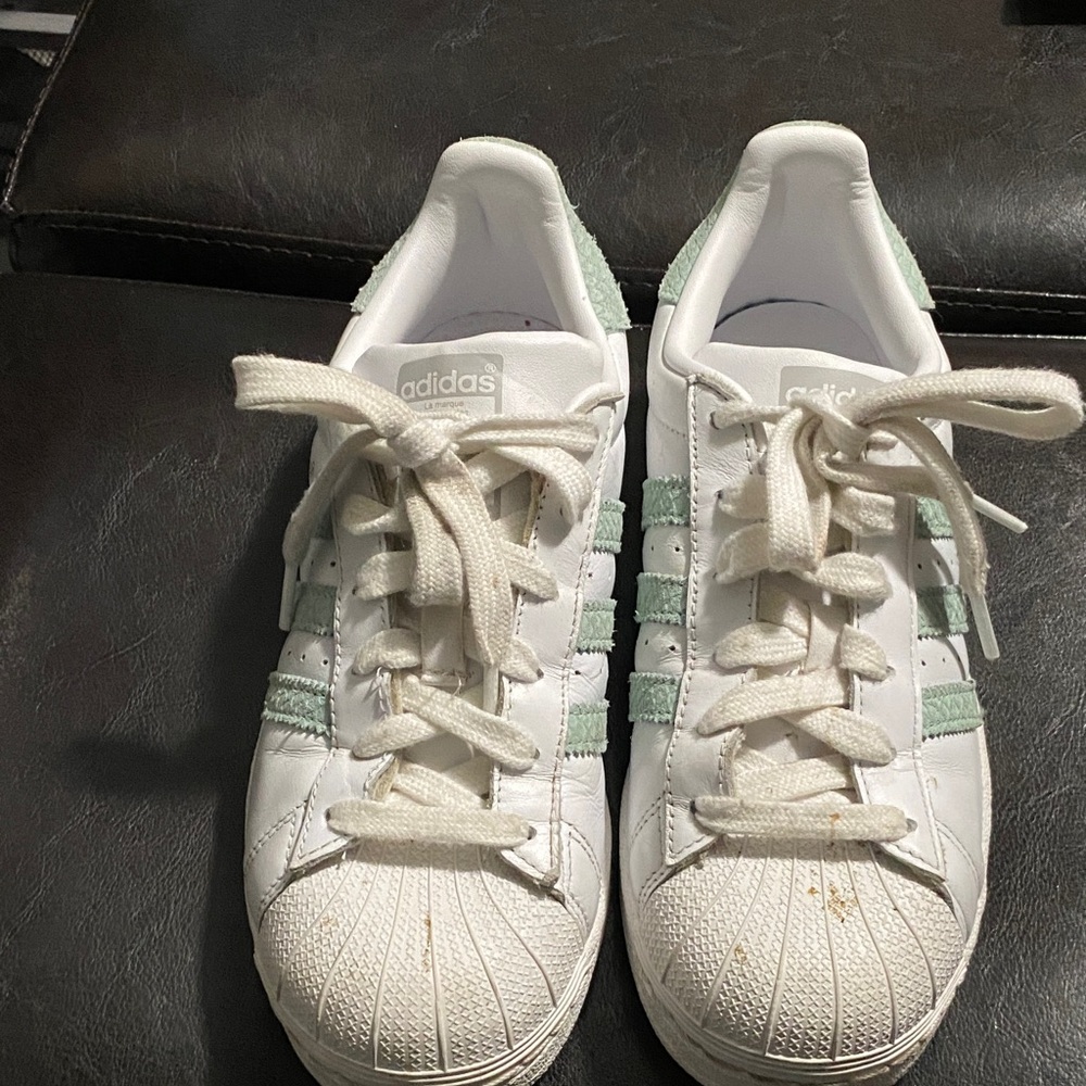 Adidas Classic White with Mint Green Stripes